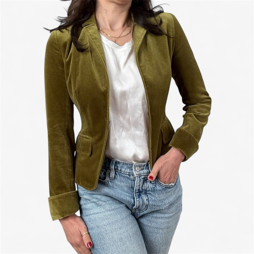 J. Crew Vintage Green Velvet Ecole Jacket size 2